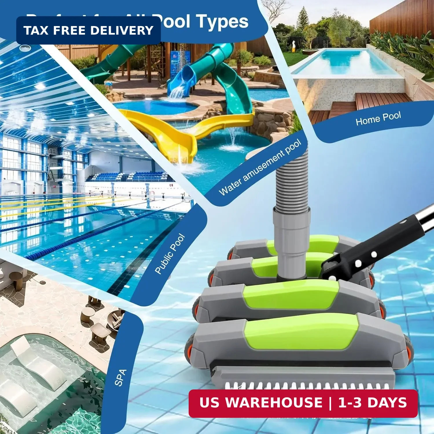 Pool Cleaning Vacuum Head with Wheels & 1-1/4&Prime;, 1-1/2&Prime; Hose Adapter，Heavy Duty P