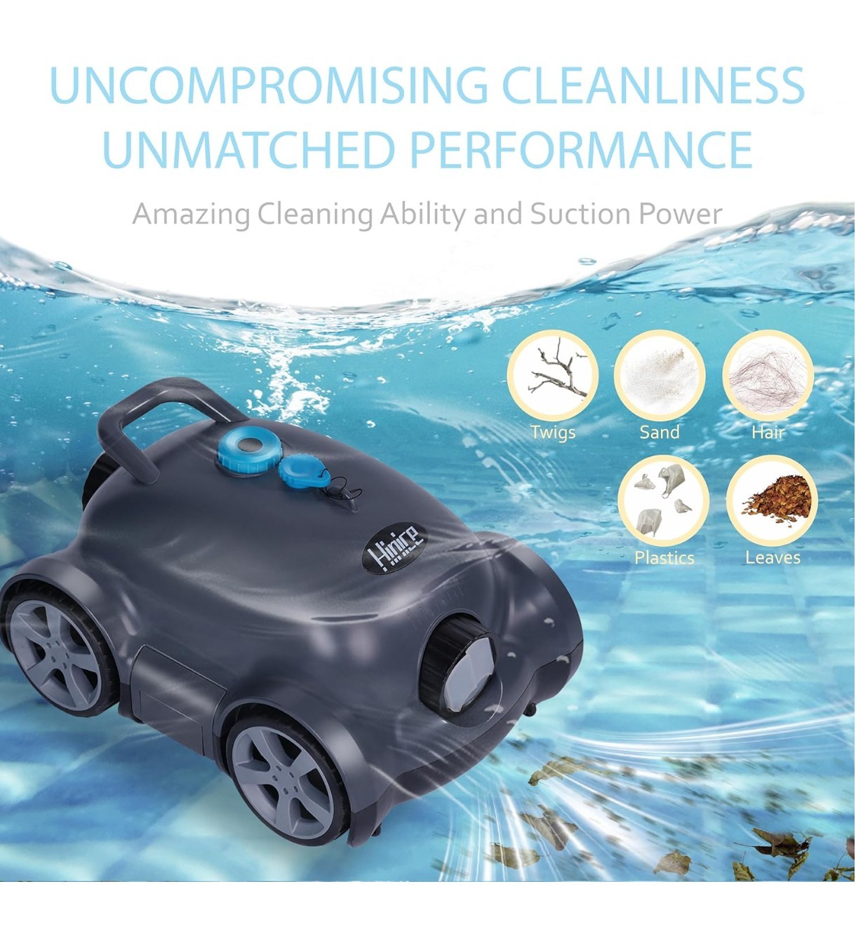 Cordless Robotic Pool Cleaner,Automatic Pool Vacuum Robot up to 2153 sq ft Black