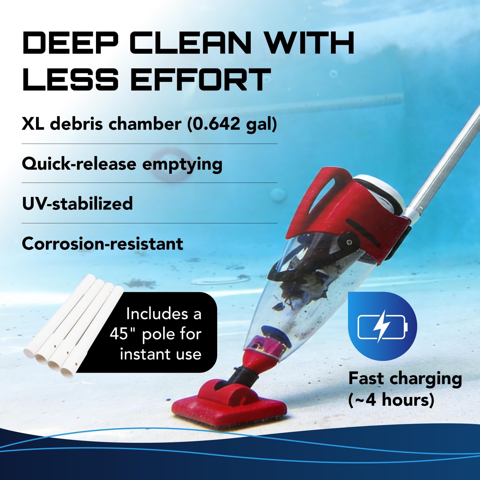 POOL BLASTER Pulse Cordless Pool Vacuum for Above Ground – Red