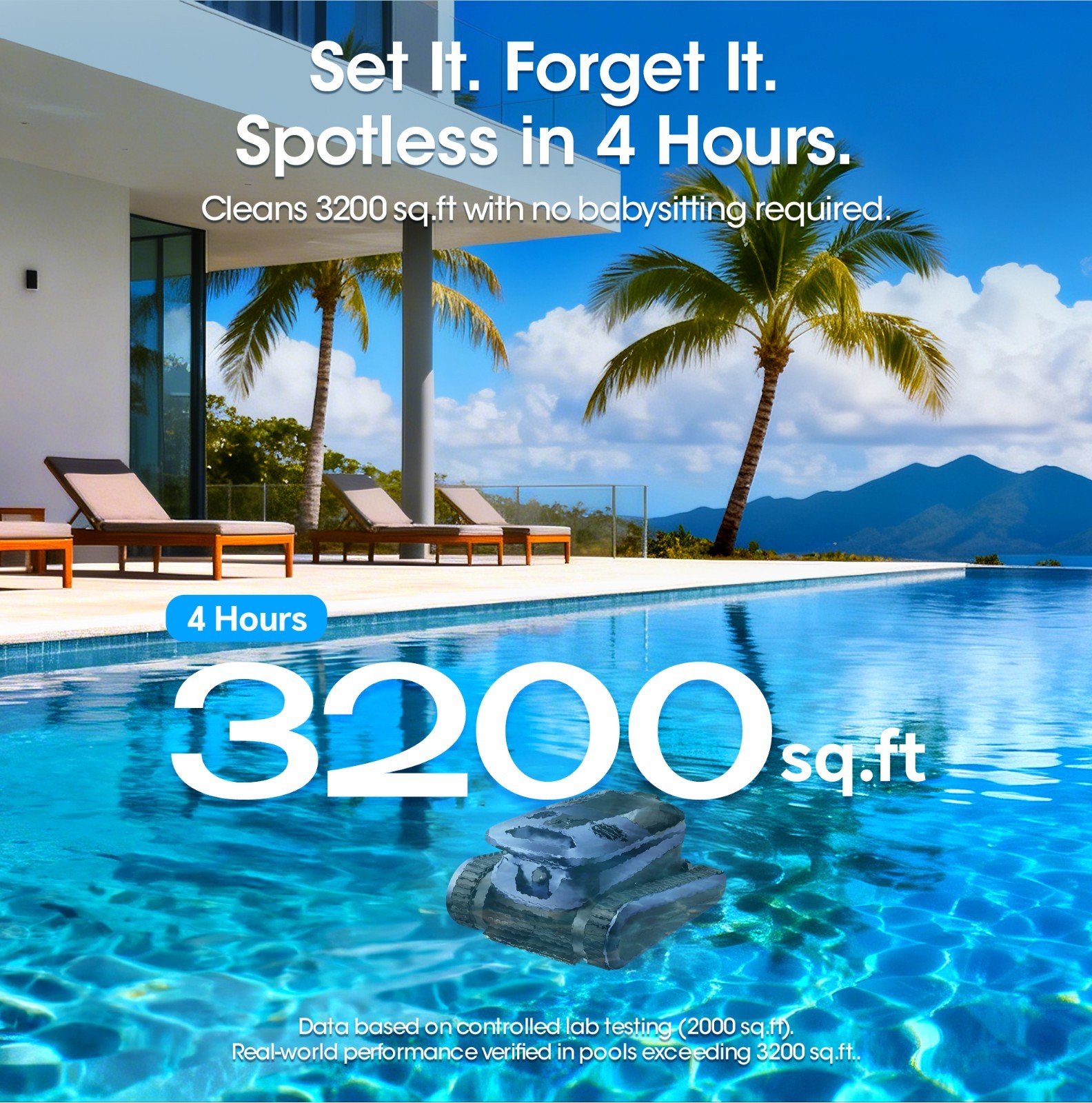 Robotic Pool Cleaner for Inground Pool Smart Wavepath Navigation 240-Min Runtime