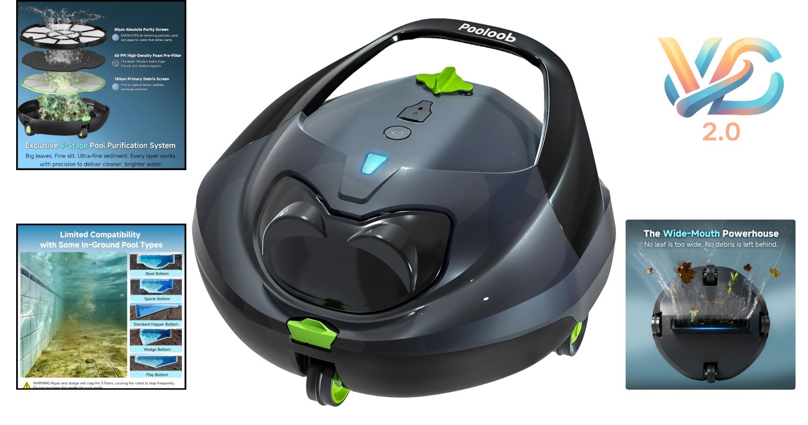 PF1 Cordless Robotic Pool Cleaner 150 Min Runtime 1345 Sq.Ft Deep Gray