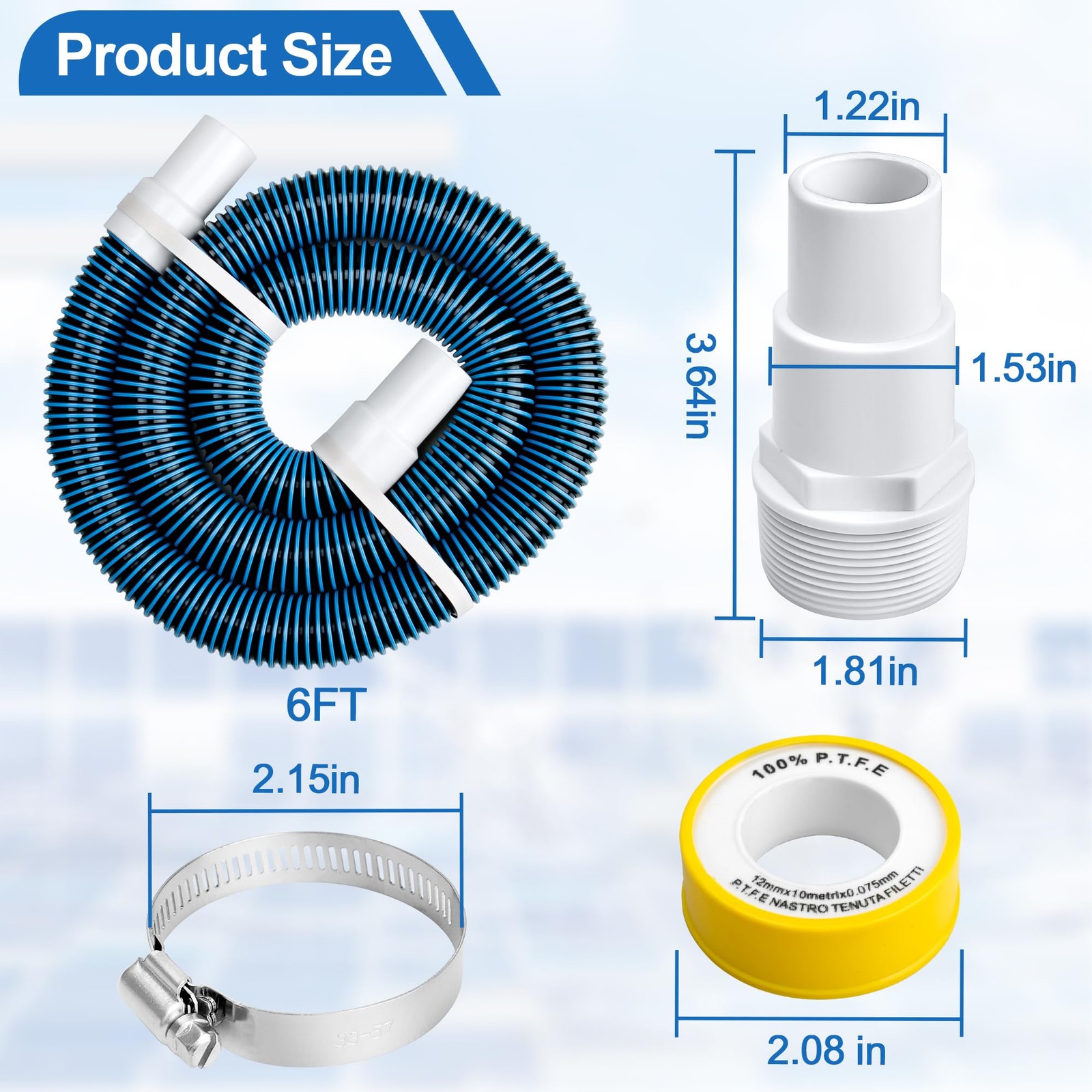 Gypns 6 Ft Above Ground Pool Hoses For Hayward Filter Pump 1-1/2 Pool Pump Hose