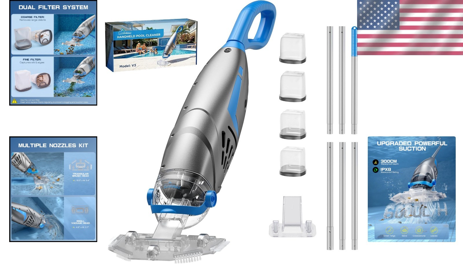 V3 Pool Vacuum for Pebbles & Algae – 118 Inch Depth Cleaning »