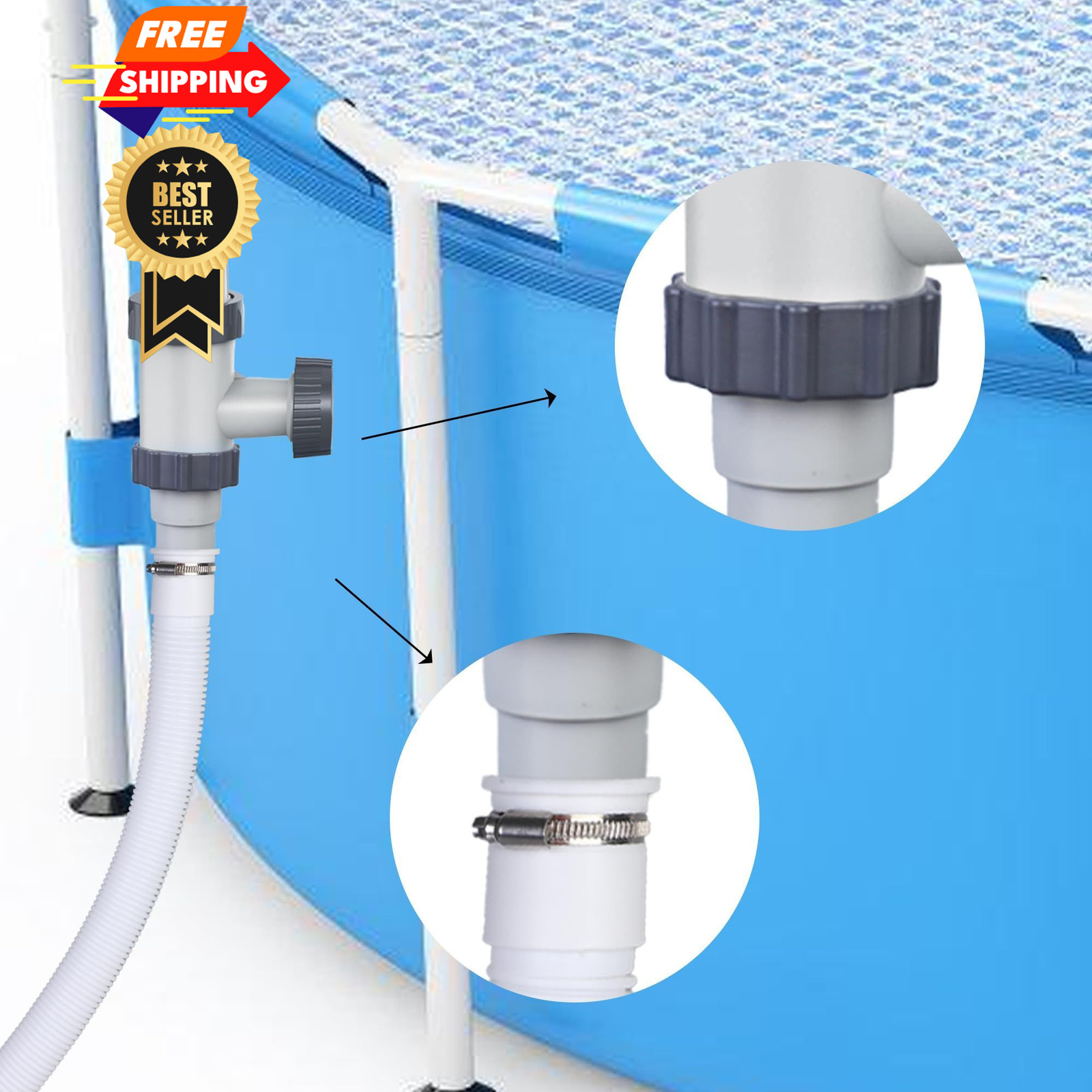 4 Pack Pool Hose Adapter with Clamp Washer 2 Types 1.5 inches, Gray
