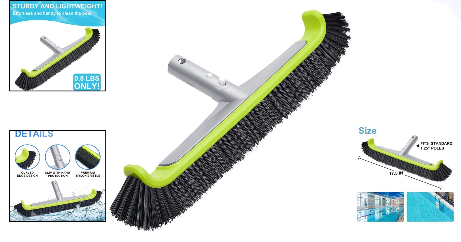 Curved Edge Pool Scrub Brush – Extra Wide 17.5&Prime; for Efficient Cleaning
