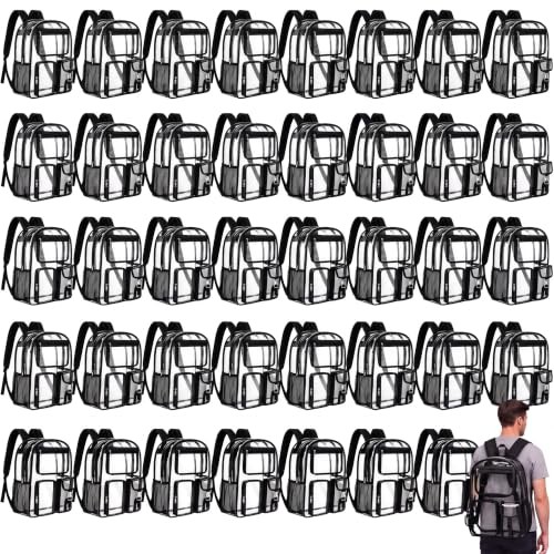 Pcs Heavy Duty Clear Backpack Bulk, PVC Transparent Bookbag 17 Inch 36 Black