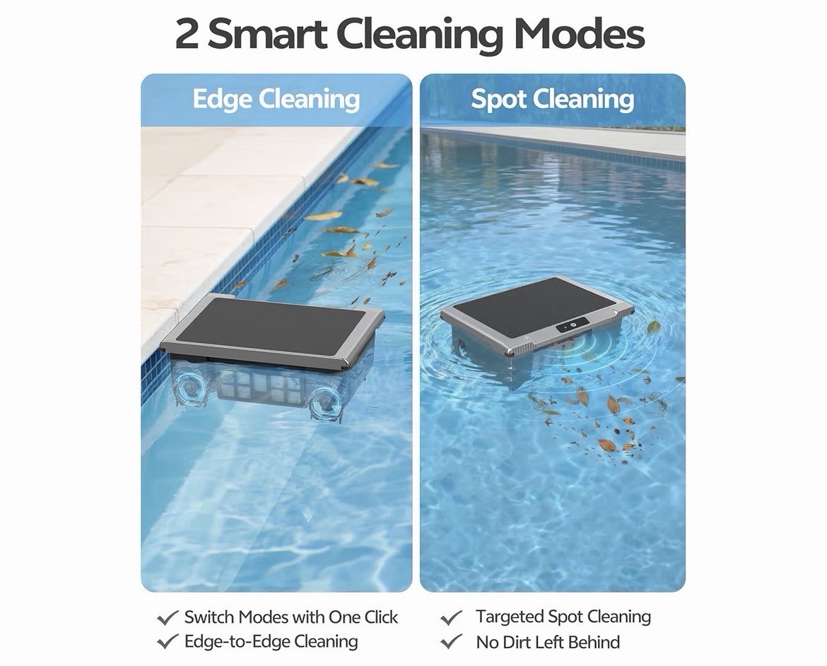 i-Clyner T1B Robotic Pool Surface Cleaner, App/Bluetooth Remote, Edge/Spot