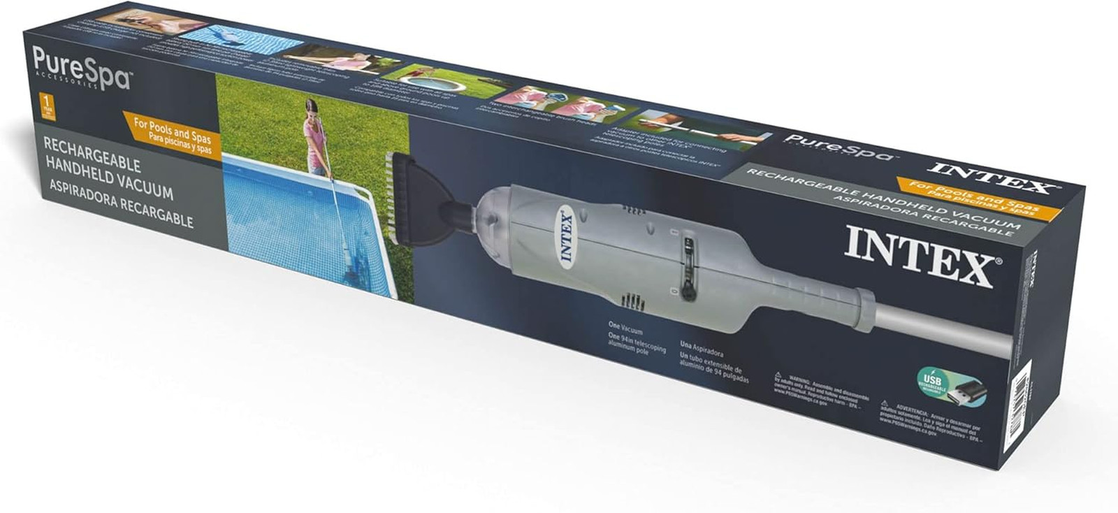 INTEX Rechargeable Handheld Pool Vacuum Cleaner with 94” Telescoping Pole, 2 Bru