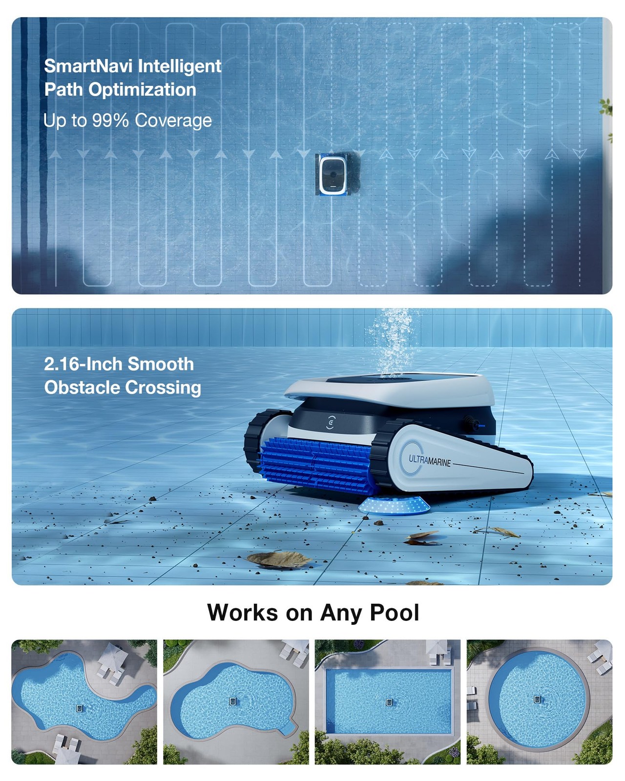 Ultramarine P1 Cordless Robotic Pool Vacuum for Inground & Above Ground Pools…