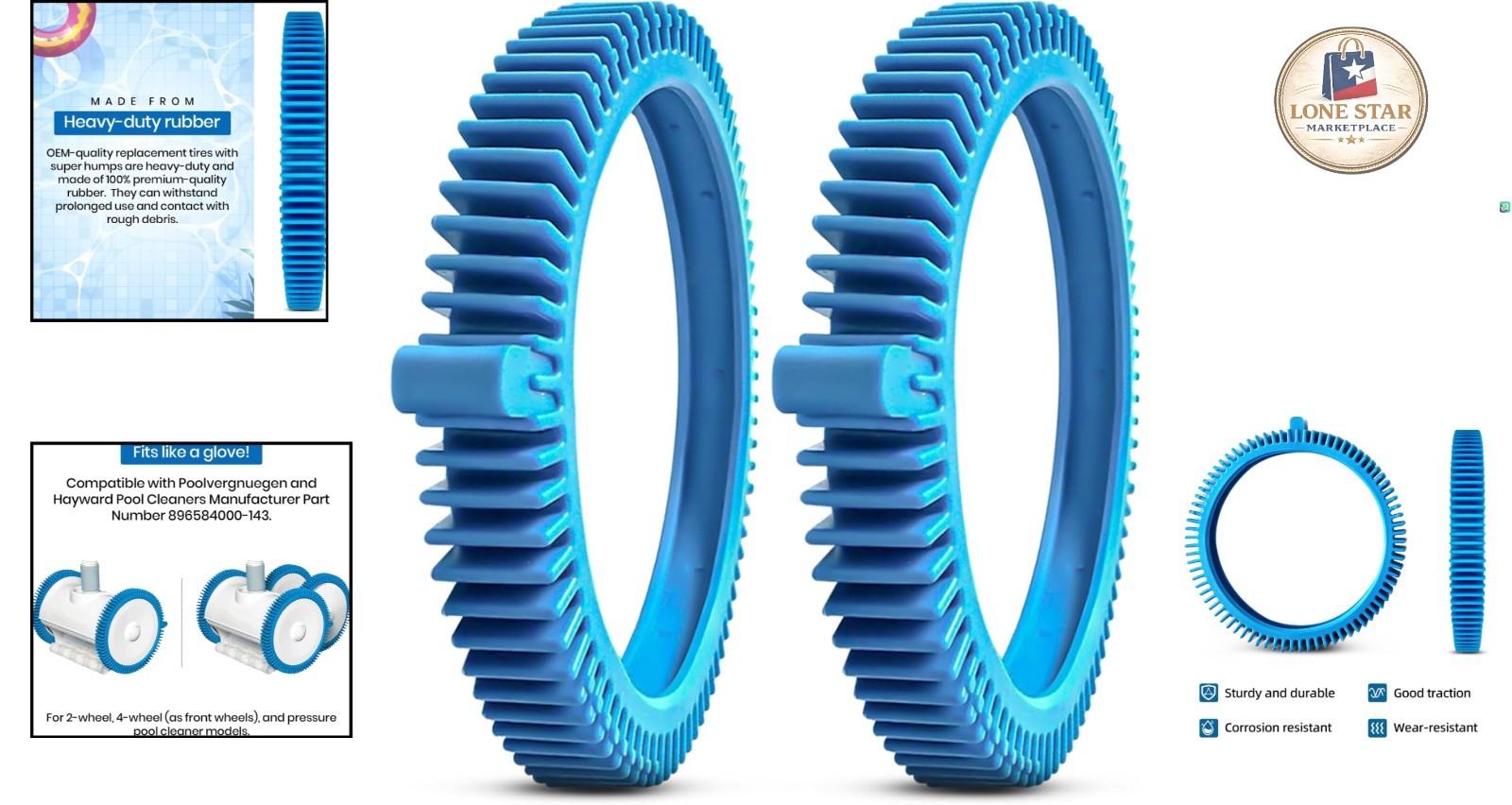 Heavy-Duty 2-Pack Super Hump Tires for Pool Cleaner Models – Fits 896584000-143