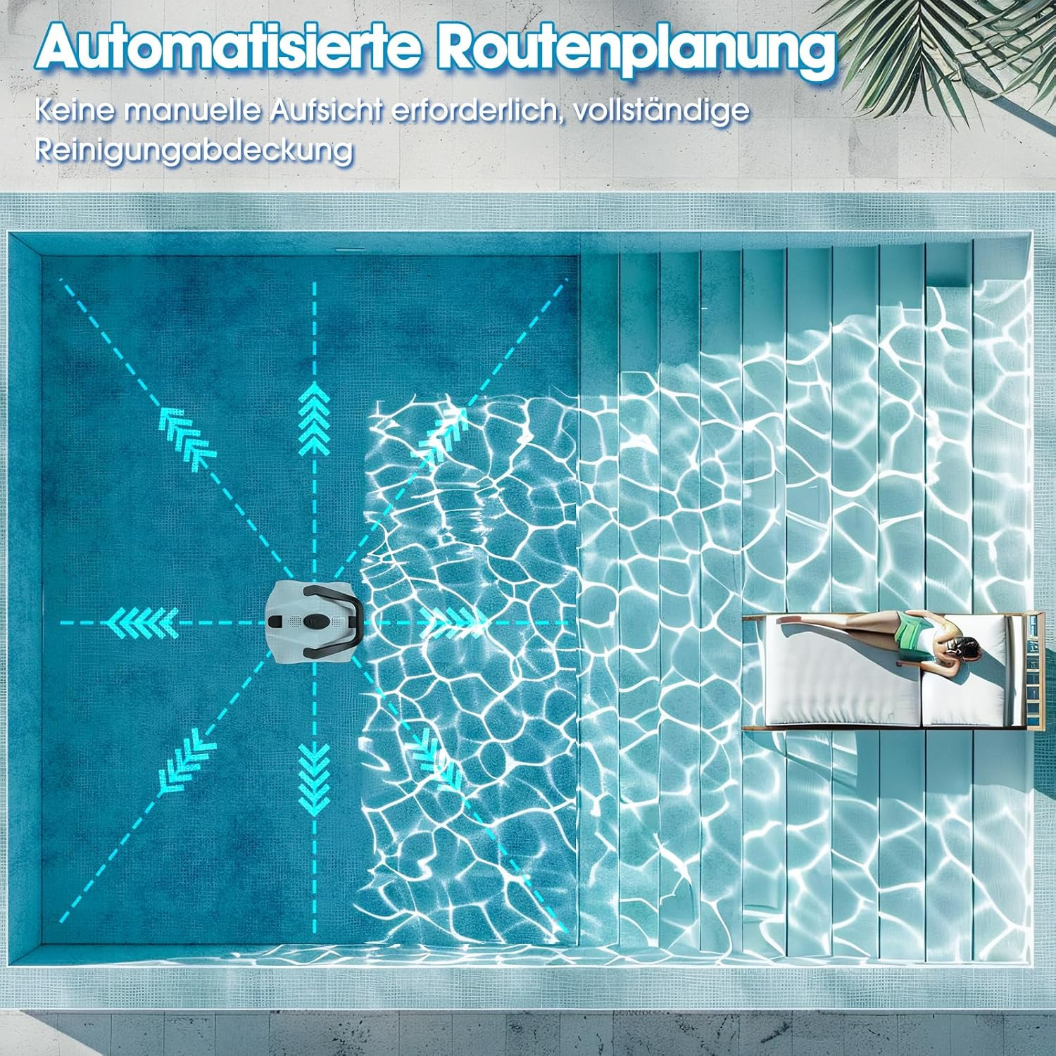Cordless Robotic Pool Cleaner, Pool Vacuum for above Ground Pool up to 1076 Sq.F