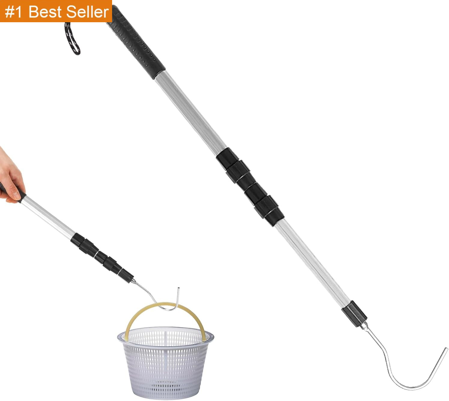Pool Skimmer Hook Skimmer Basket Pole Collapsible Hook with Handle 39.7 Inch Poo