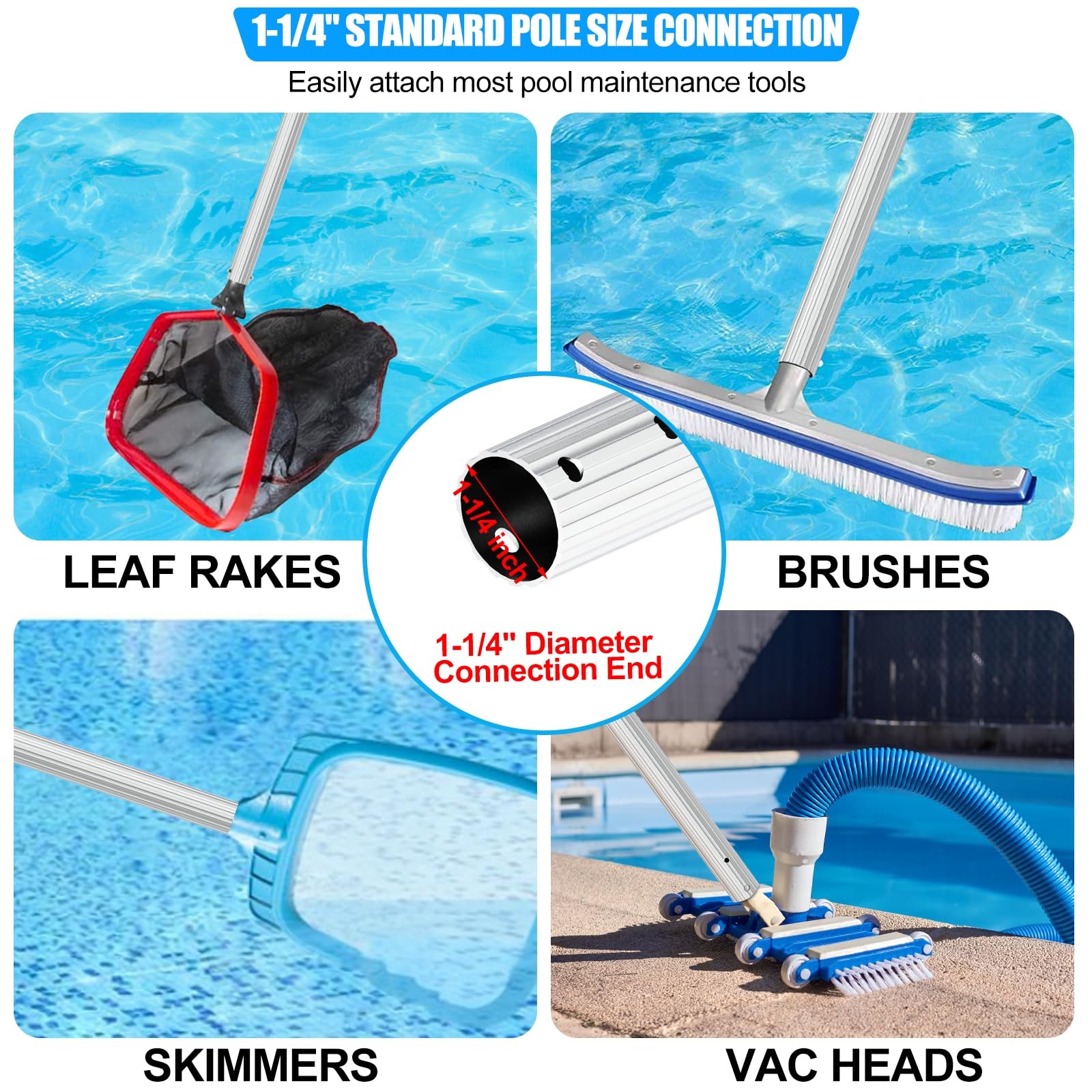 Upgraded Pool Pole 16.5 Foot Telescopic Swimming Pool Poles,Adjustable Telesc…
