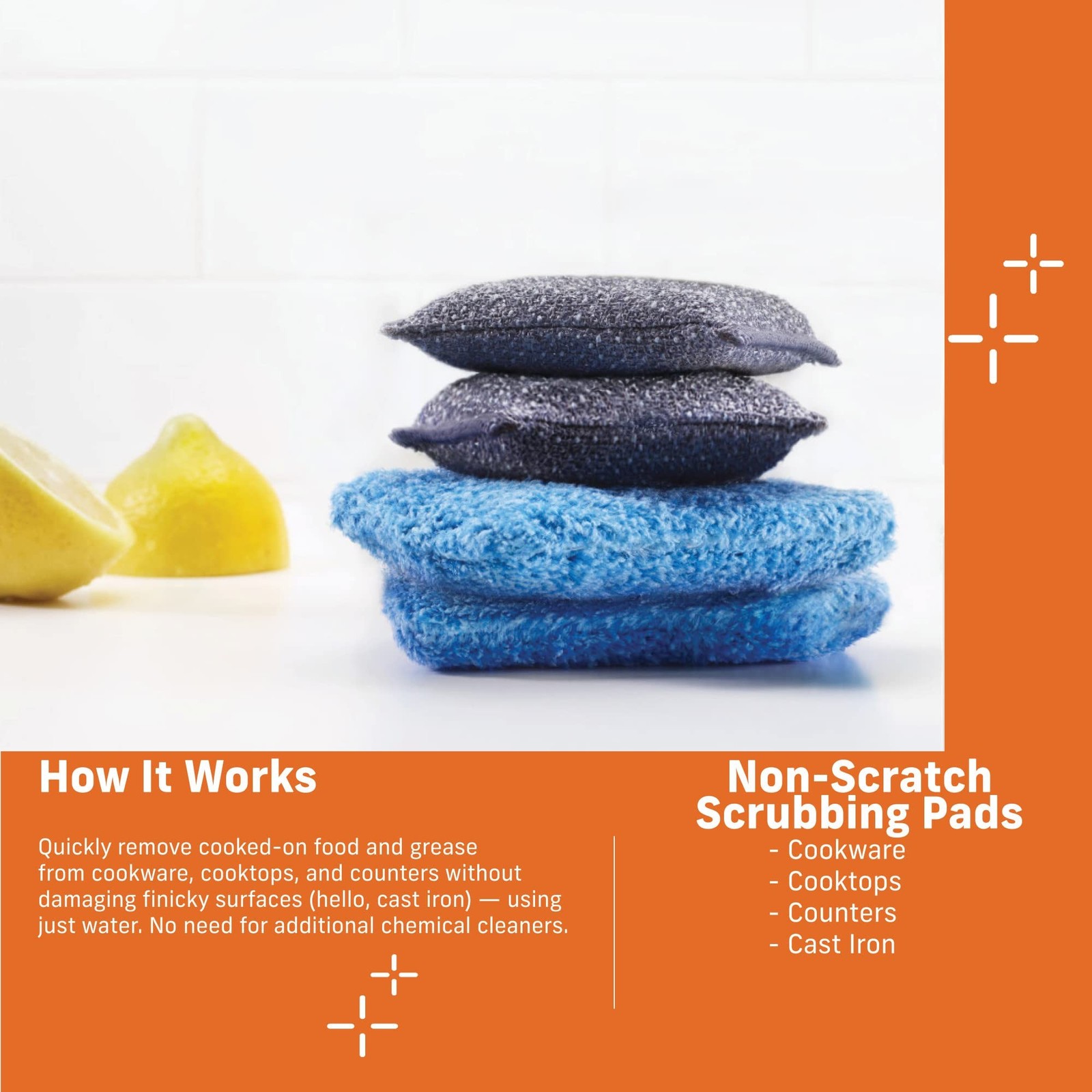 Microfiber Non-Scratch Scrubbing Thick Pads 2-Pack, Washable, Streak-Free Clean