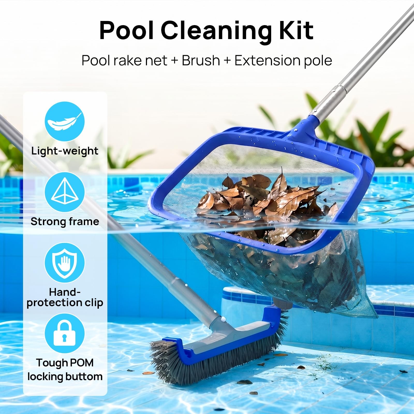 Consciot Pool Cleaning Kit, incl. Rake Net, Brush, Pole, Dispenser 5PCS, PK05