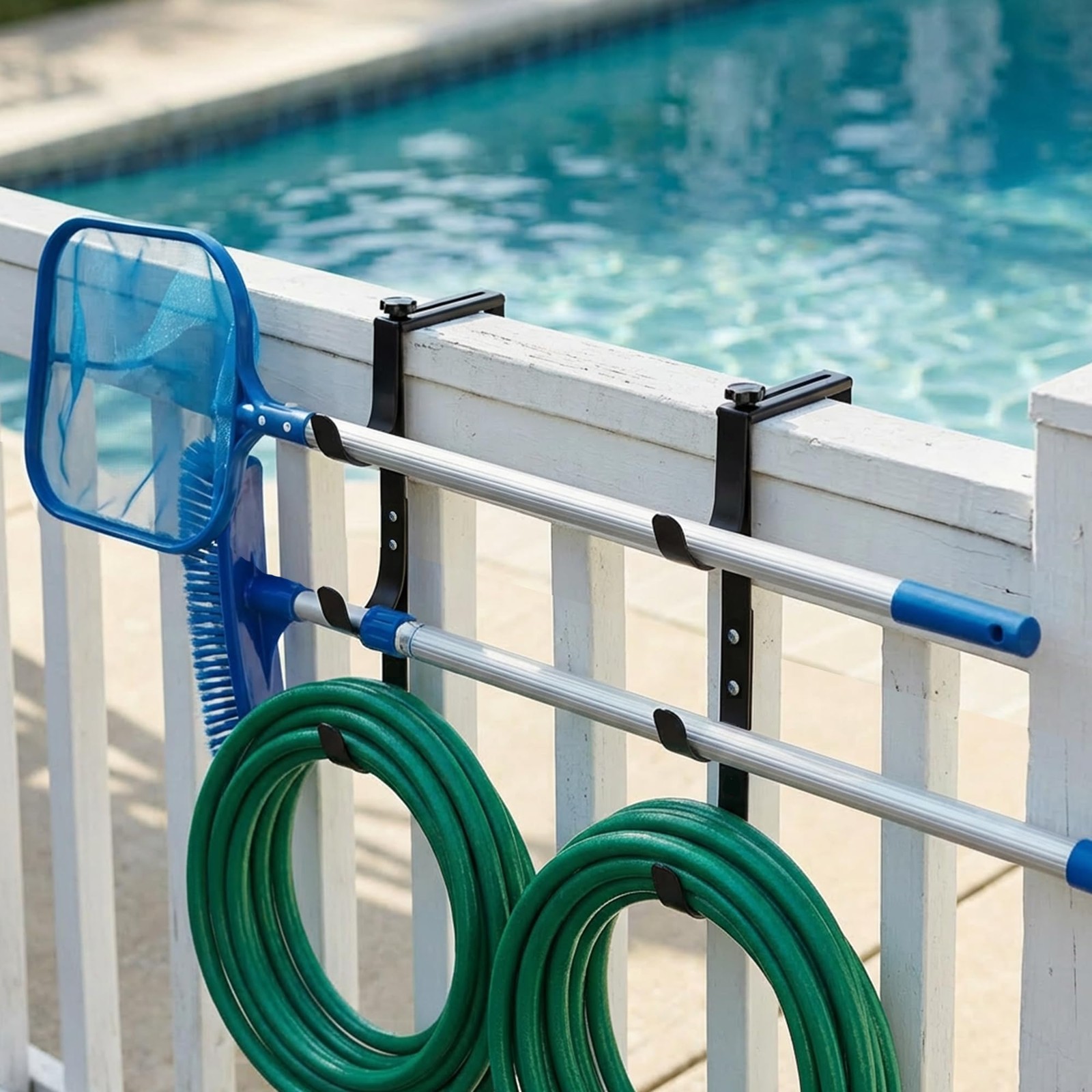 Adjustable Pool Fence Hooks for Skimmer Poles, Rakes, Nets Rustproof Holder