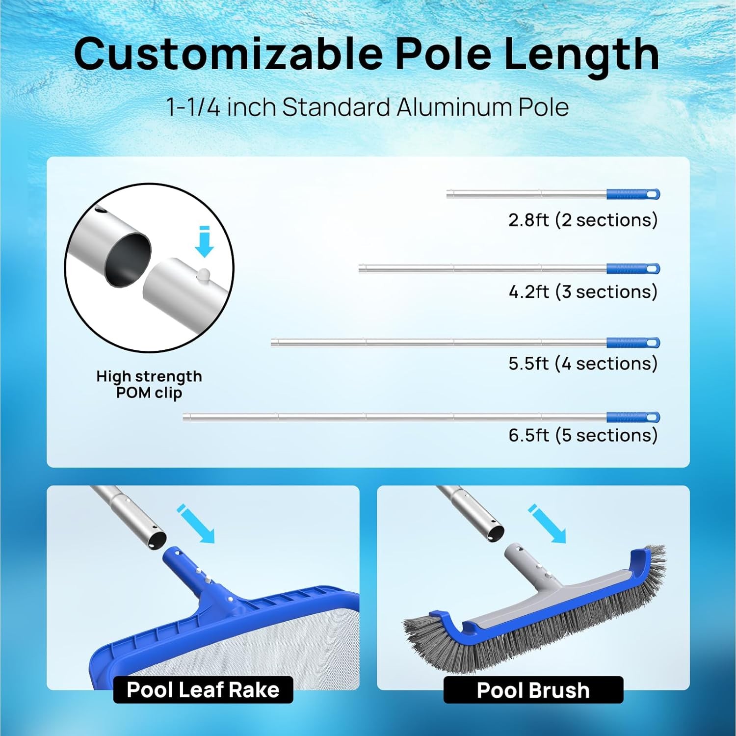 Consciot 3-in-1 Pool Cleaning Kit w/Pole, Net & Brush