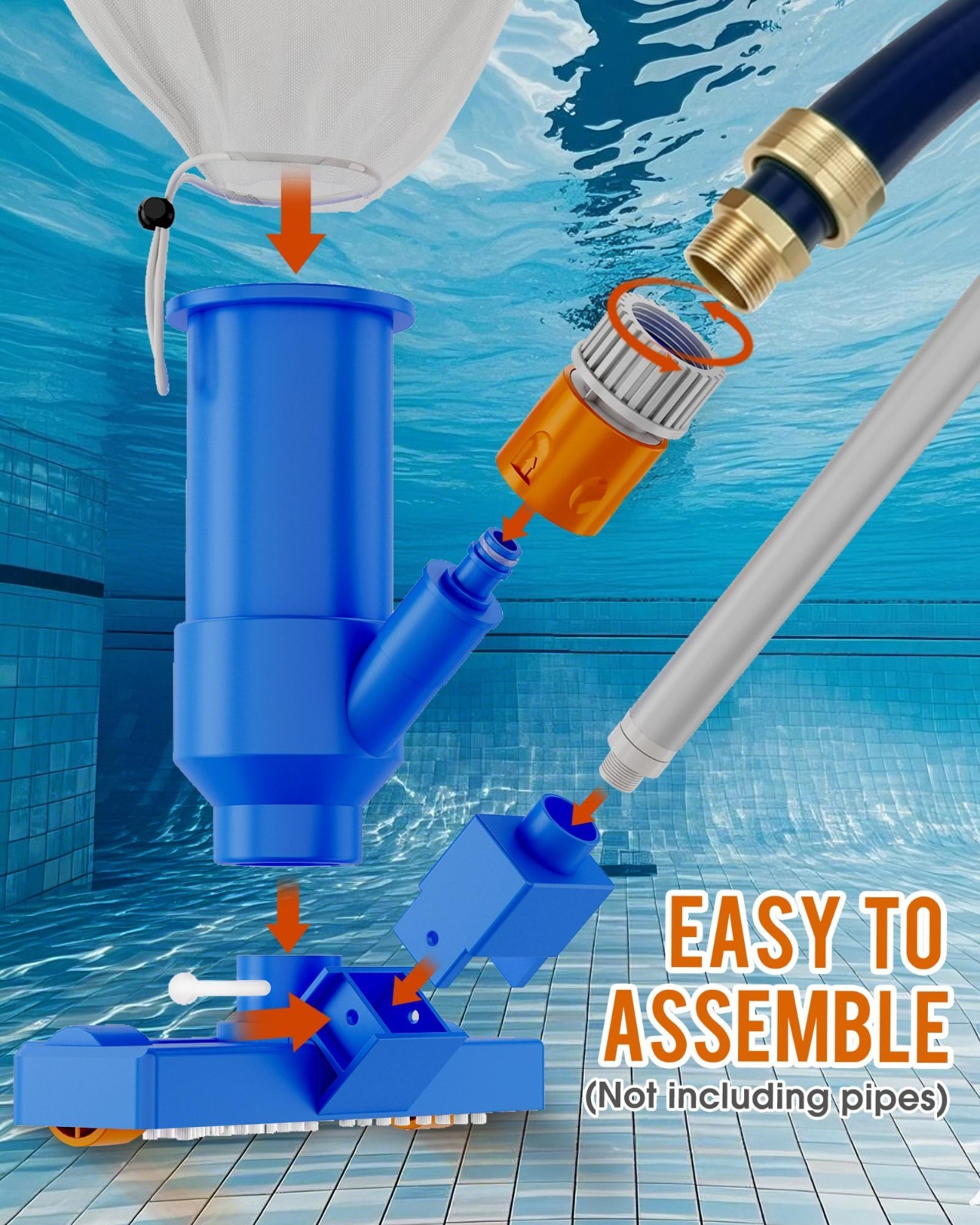 Upgraded Pool Vacuum Cleaner for Above Ground Pools, 52&Prime; Telescopic Pole, Jet Cl
