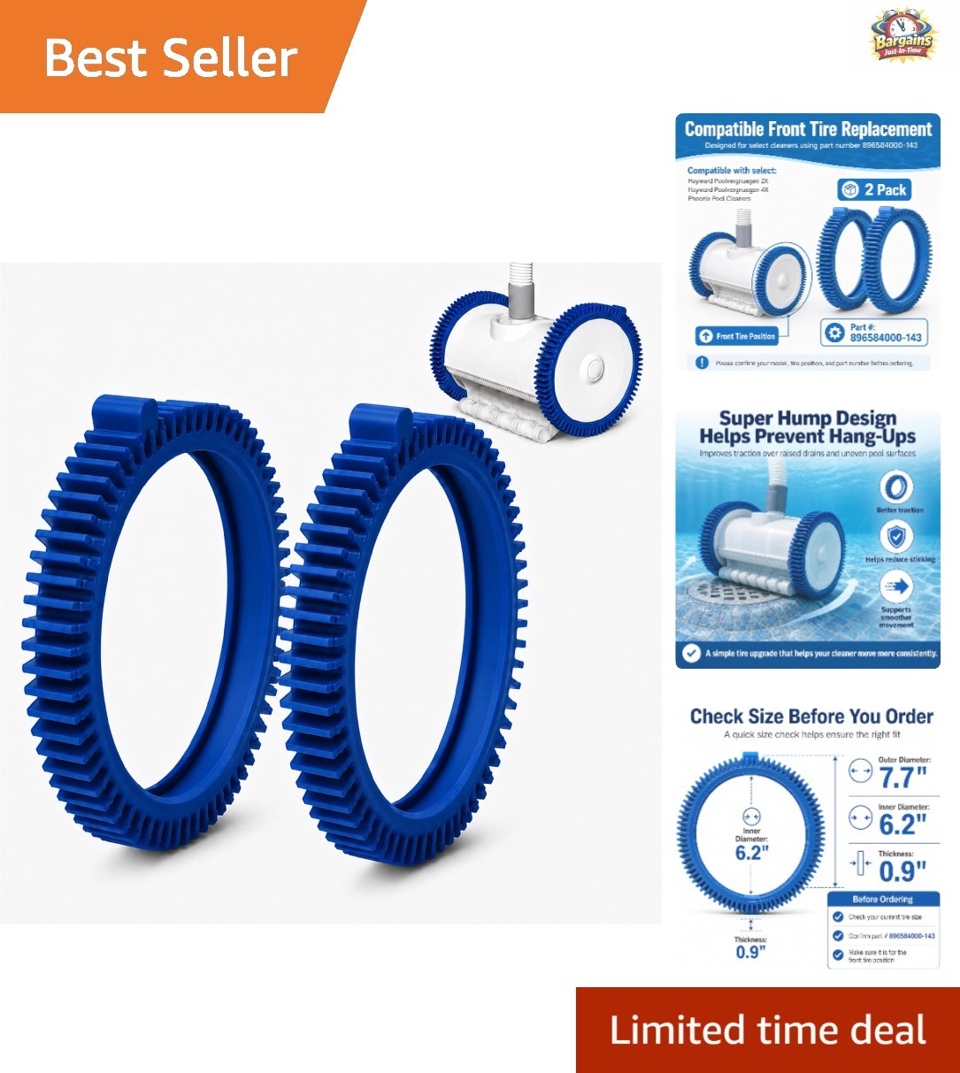 Heavy-Duty 2-Pack Pool Cleaner Tires with Super Hump Design for -Round Use
