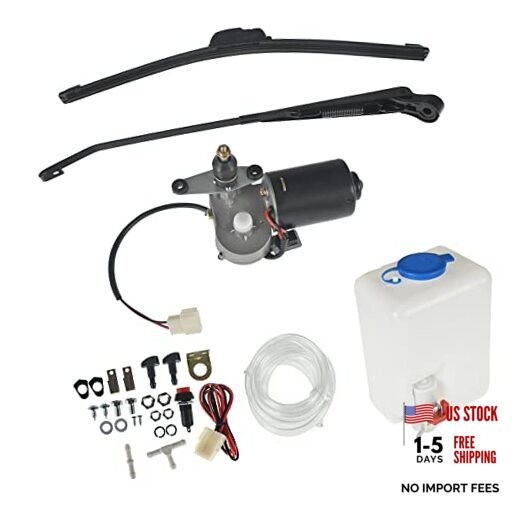 12V Electric Motor Windshield Wiper with Washer Pump Kit Replacement for