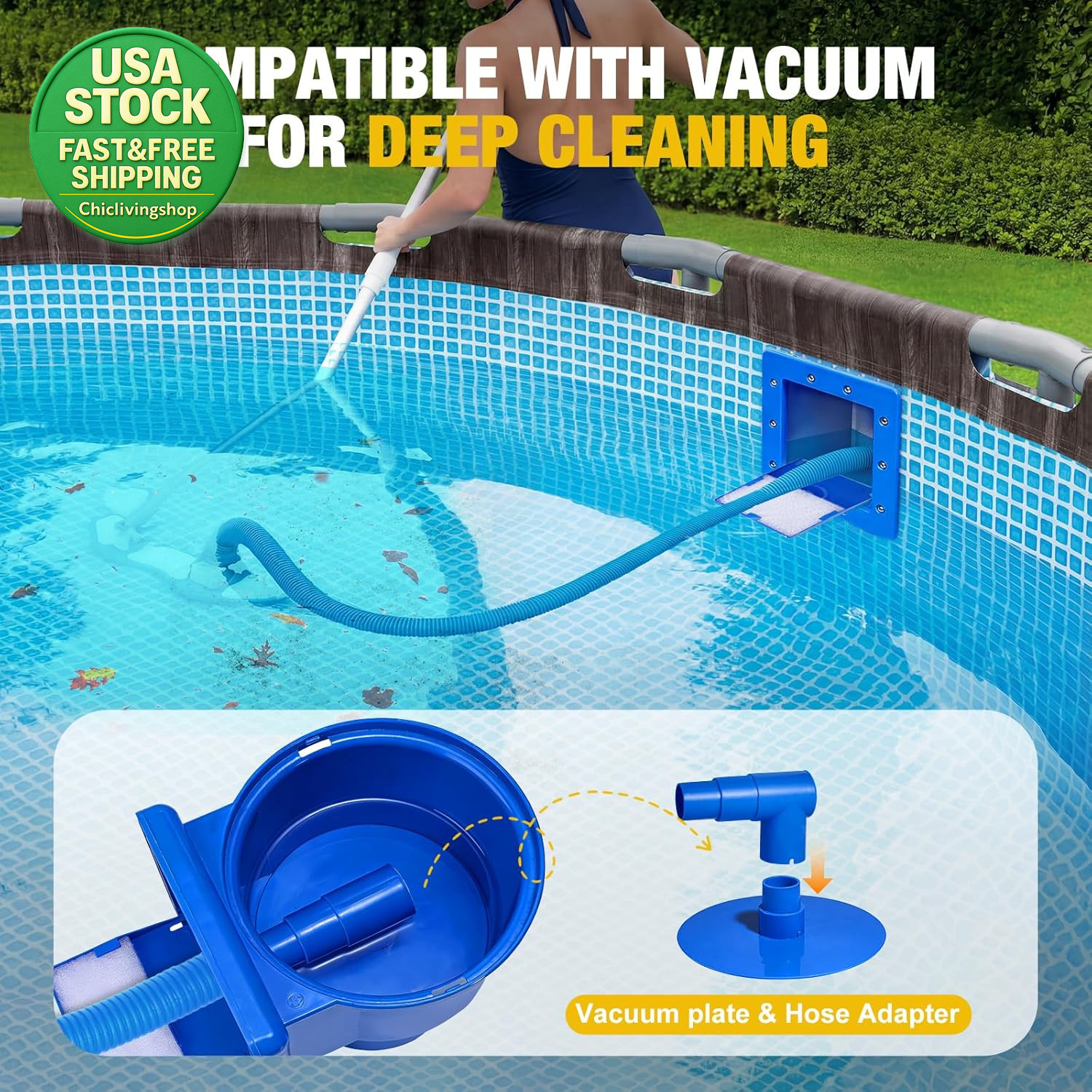 Above Ground Pool Skimmer Heavy Duty through Wall Kit Universal Fit Klein Blue
