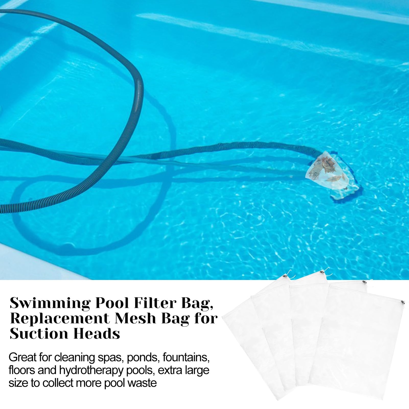 4 Pack 24×18 Inch Pool Leaf Vacuum Net Bag Replacement for Swimming Pool