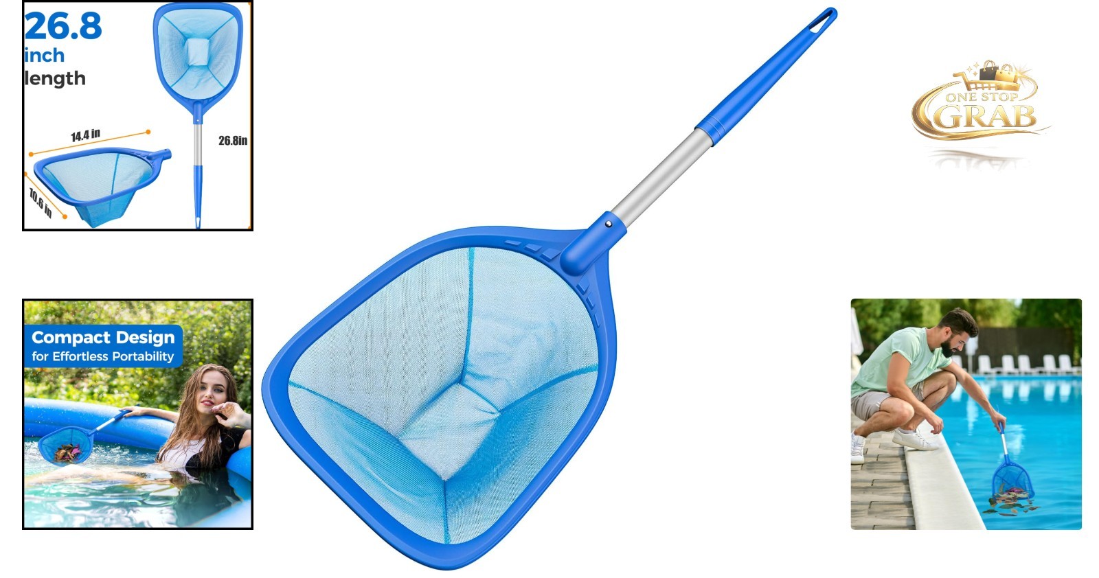26.8-inch Pool Skimmer Net with Aluminum Pole for Hot Tubs & Ponds