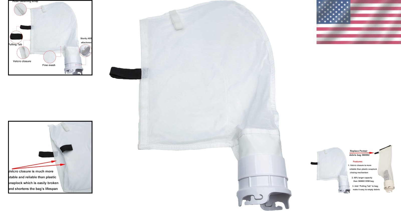 Pool Cleaner Fine Mesh Bag with Hook and Loop Fastener Enclosure Compatible w…
