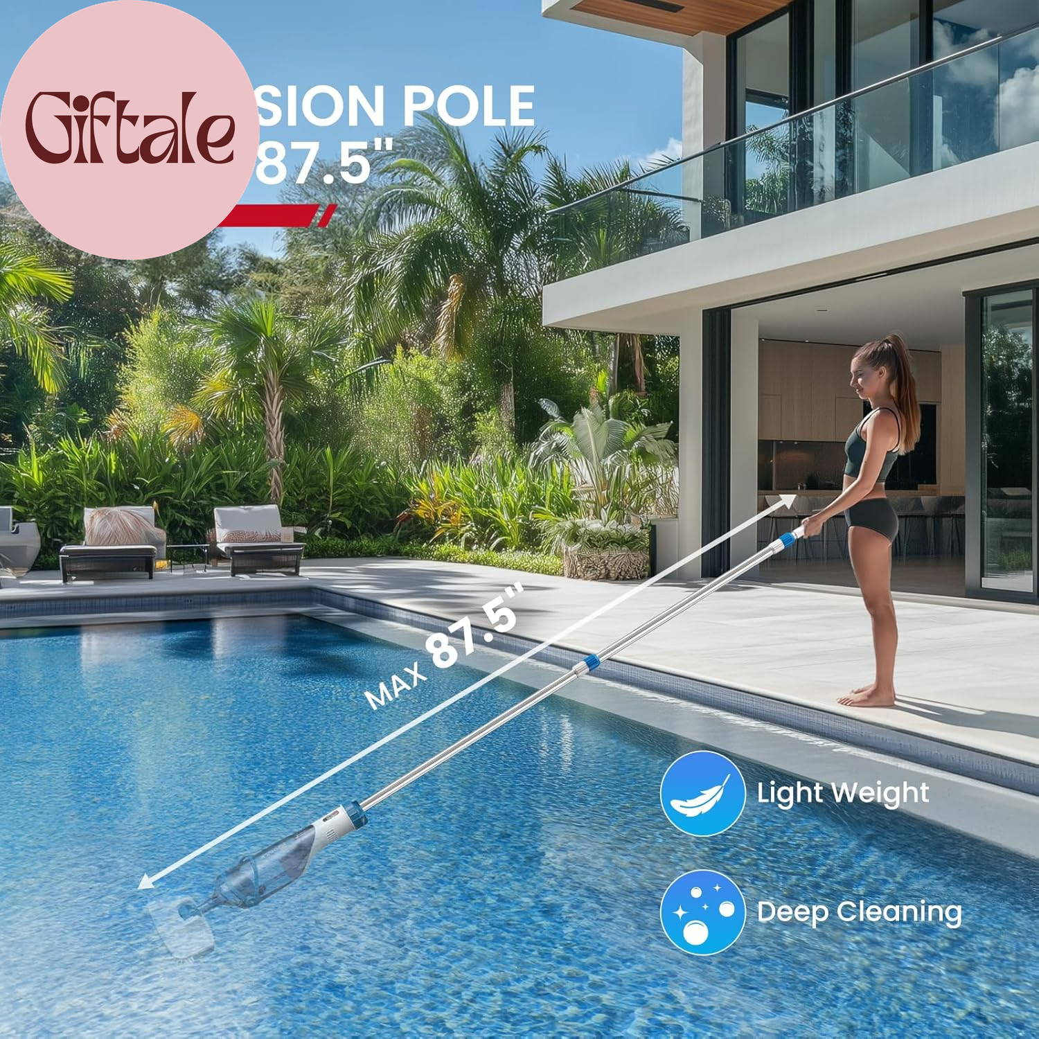 Pool Vacuum for above Ground Pool, Upgraded 13.4&Prime; Wide Head & Telescopic Pole, 1