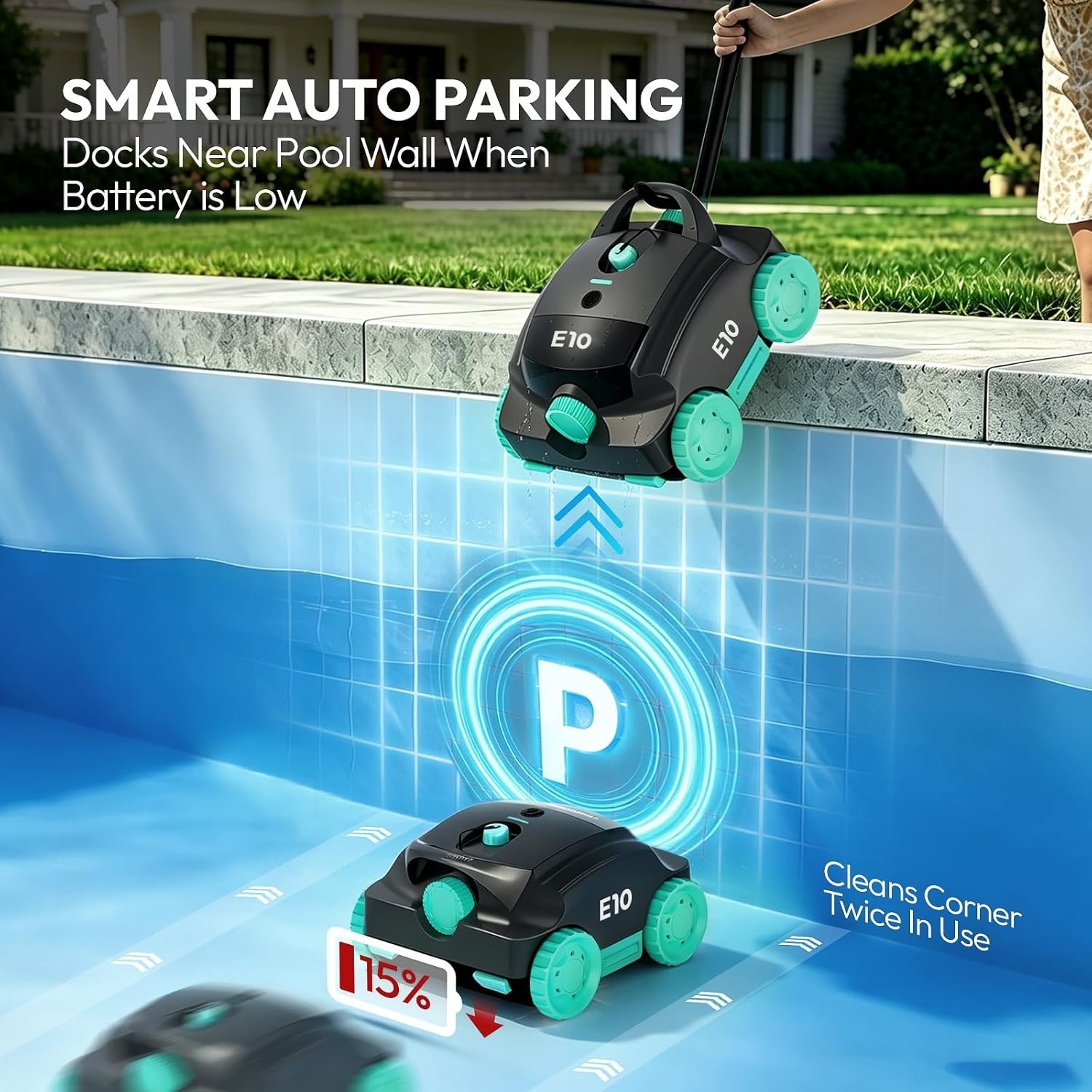 YOPOOL Cordless Robotic Pool Cleaner 100-Min Flat-Bottom Pools to 860 Sq.Ft