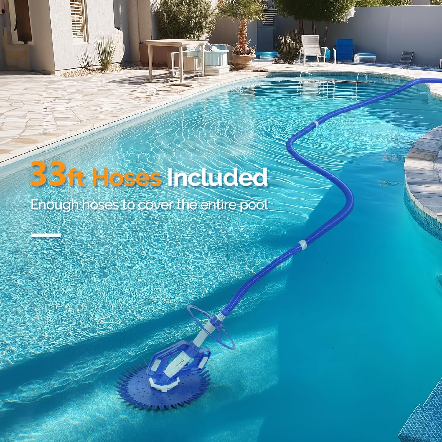VINGLI Automatic Pool Vacuum Cleaner Sweeper Suction Crawler 33FT Hoses
