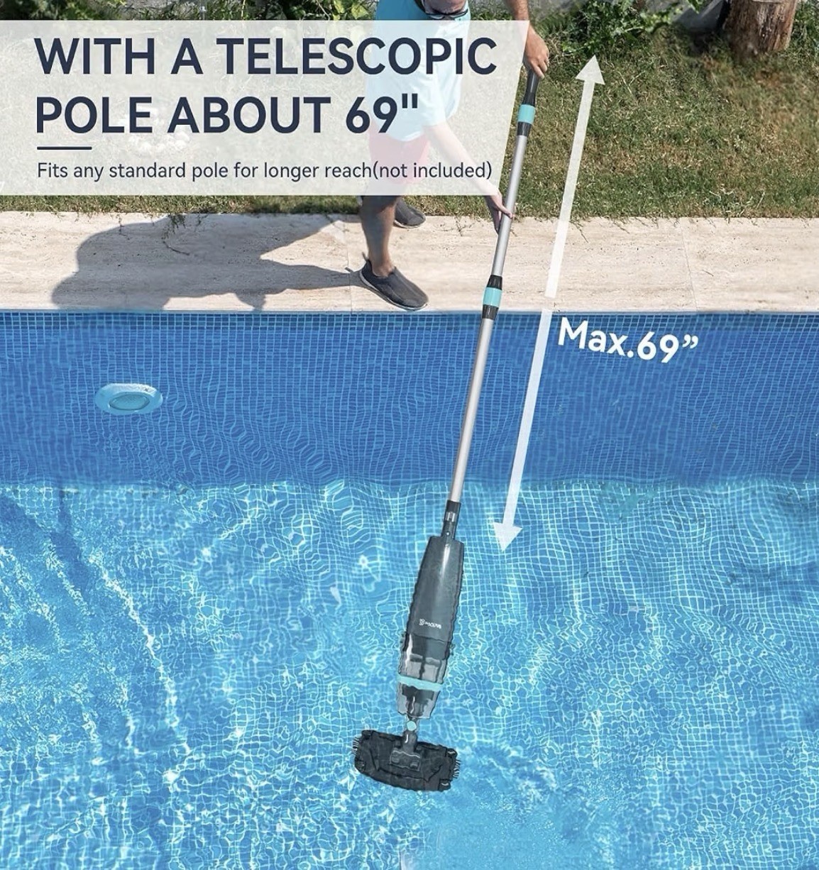 PoolMr Cordless Handheld Pool Vacuum, Rechargeable Pool Cleaner, 18.5 Gal/Min