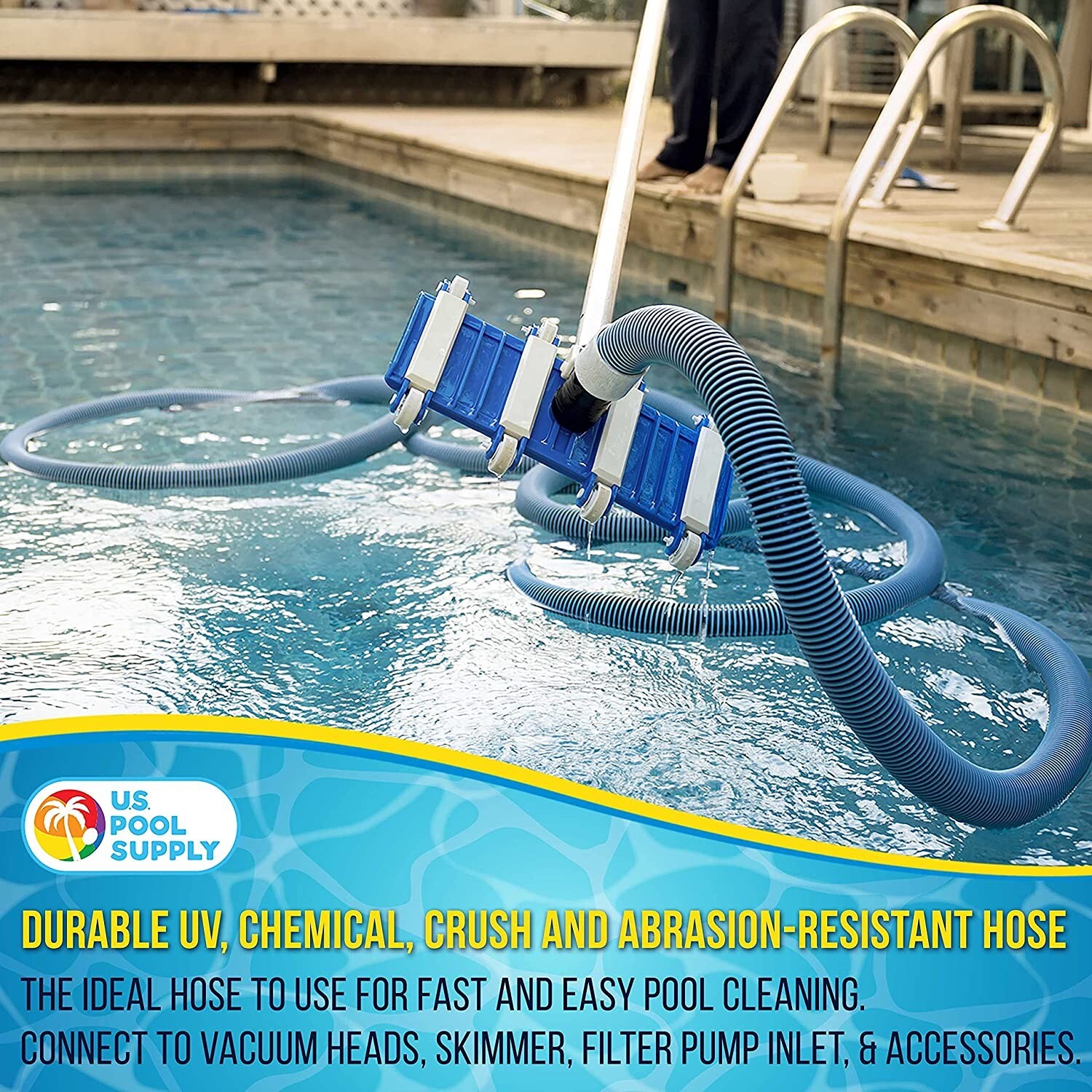 1-1/2&Prime; 36Ft Swimming Pool Vacuum Hose W/ Swivel Cuff for Filter Pumps Heavy Duty