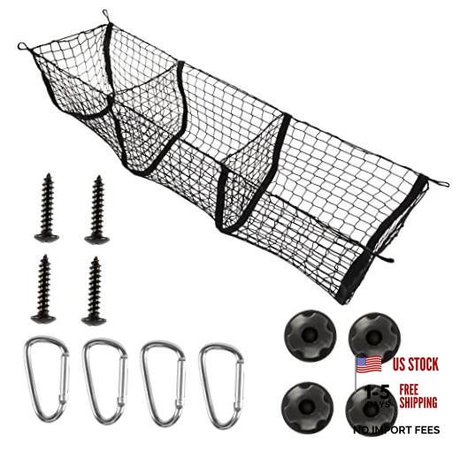 Amiss Heavy Duty Mesh Cargo Net, 3 Pocket Trunk Bed Storage Organizer