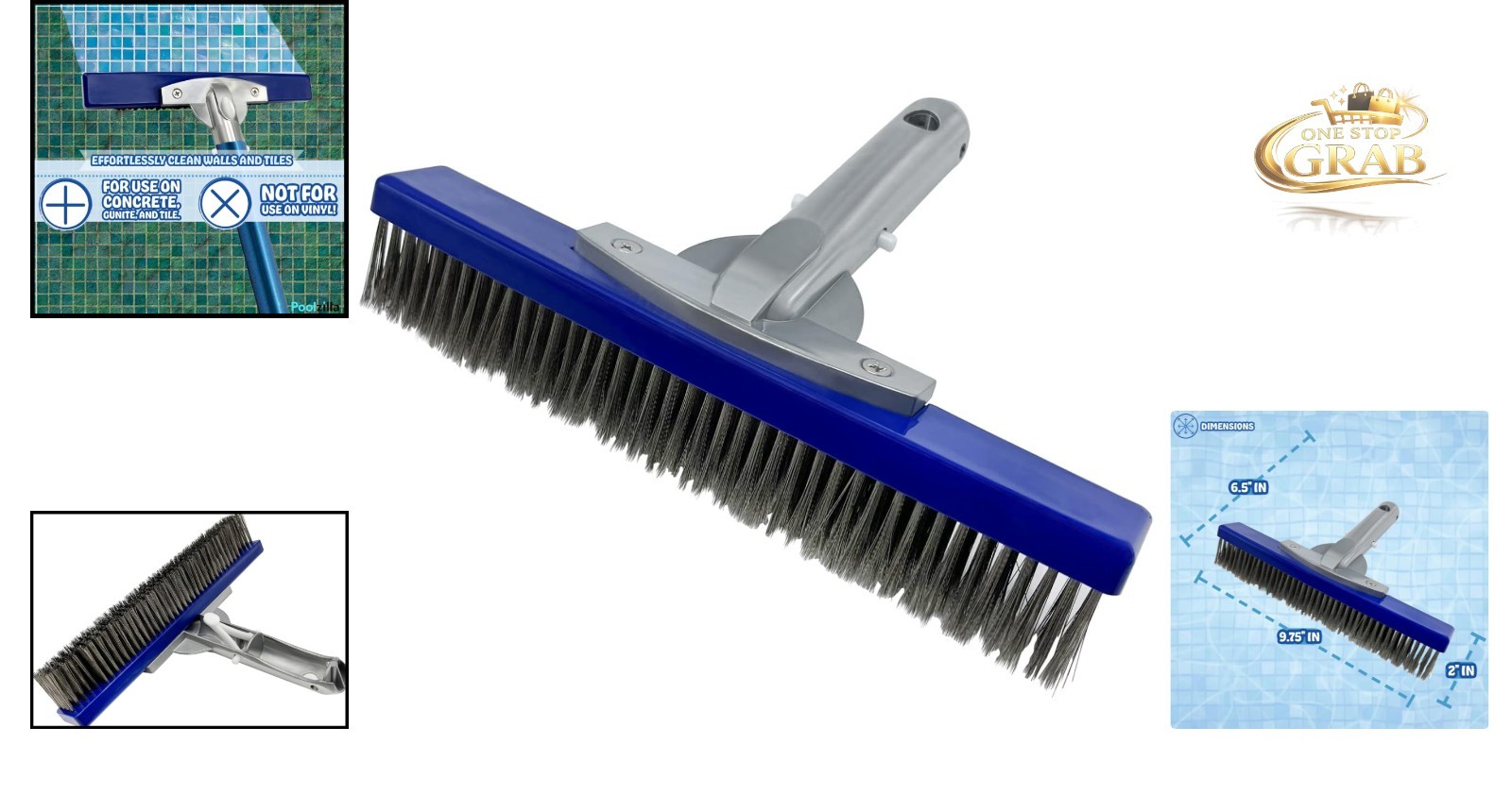 Medium Hard Bristle Pool Brush for Gunite, Concrete & Tile, Rust-Resistant
