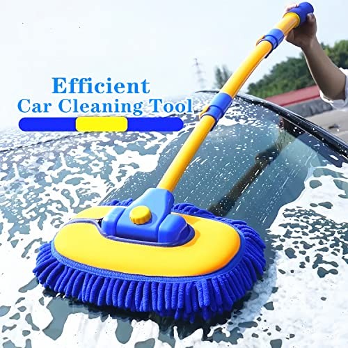 15°Curved Chenille Car Wash Brush Mop with Long Handle(Blue) | Blue-001