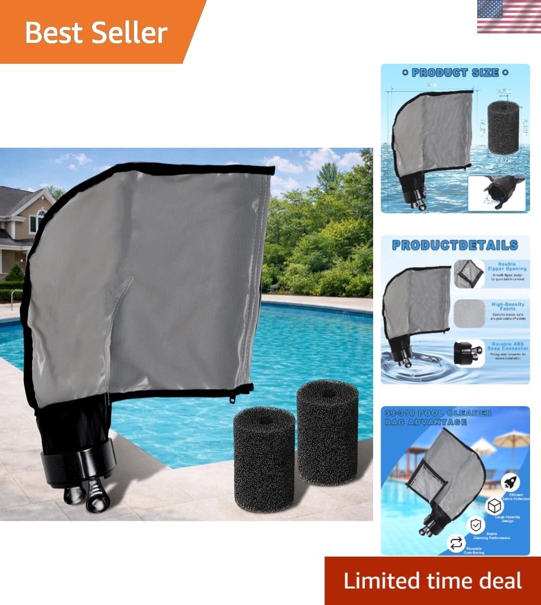 3900 Sport P39 Pool Cleaner Bag – 5L Capacity, Double Zipper for Polaris