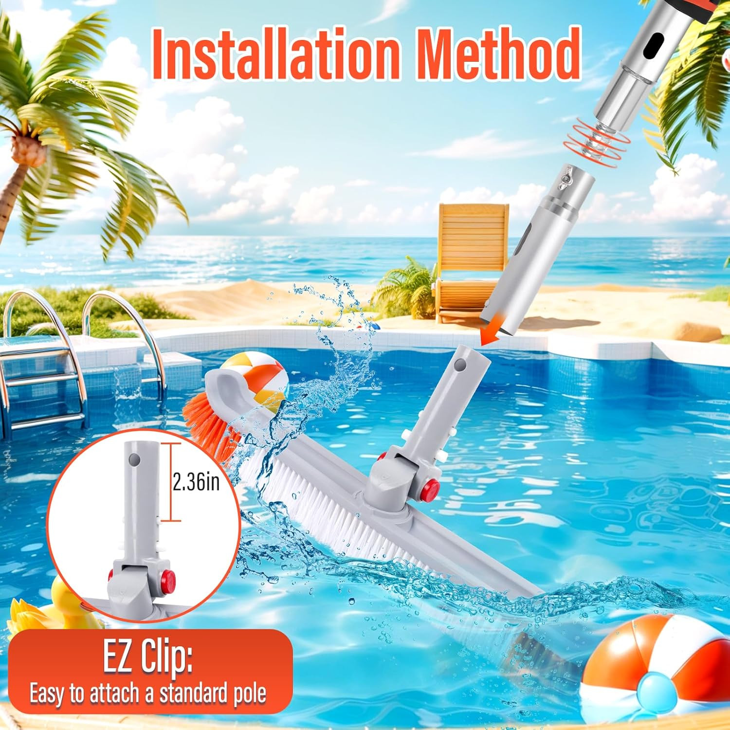 16FT Telescoping Pool Pole with 19&Prime; Pool Brush Head,Reinforced Aluminum Adjustab