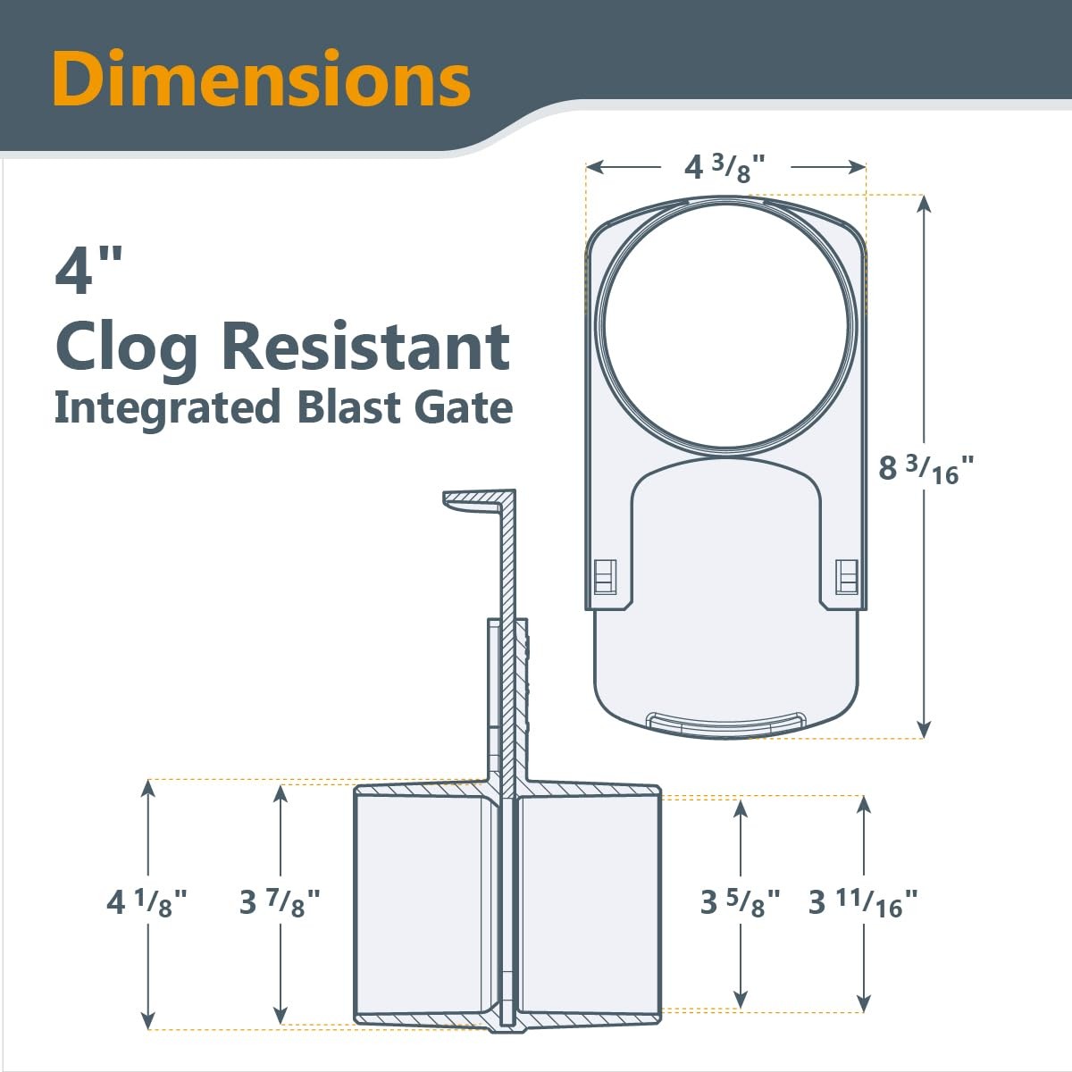 Powertec 4 Blast Gate Clog Resistant Anti Gap Tapered Abs Plastic Fitting For