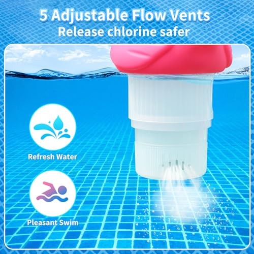 Solar Pool Chlorine Floater, Flamingo Chlorines Floater with Light, 11 in Red