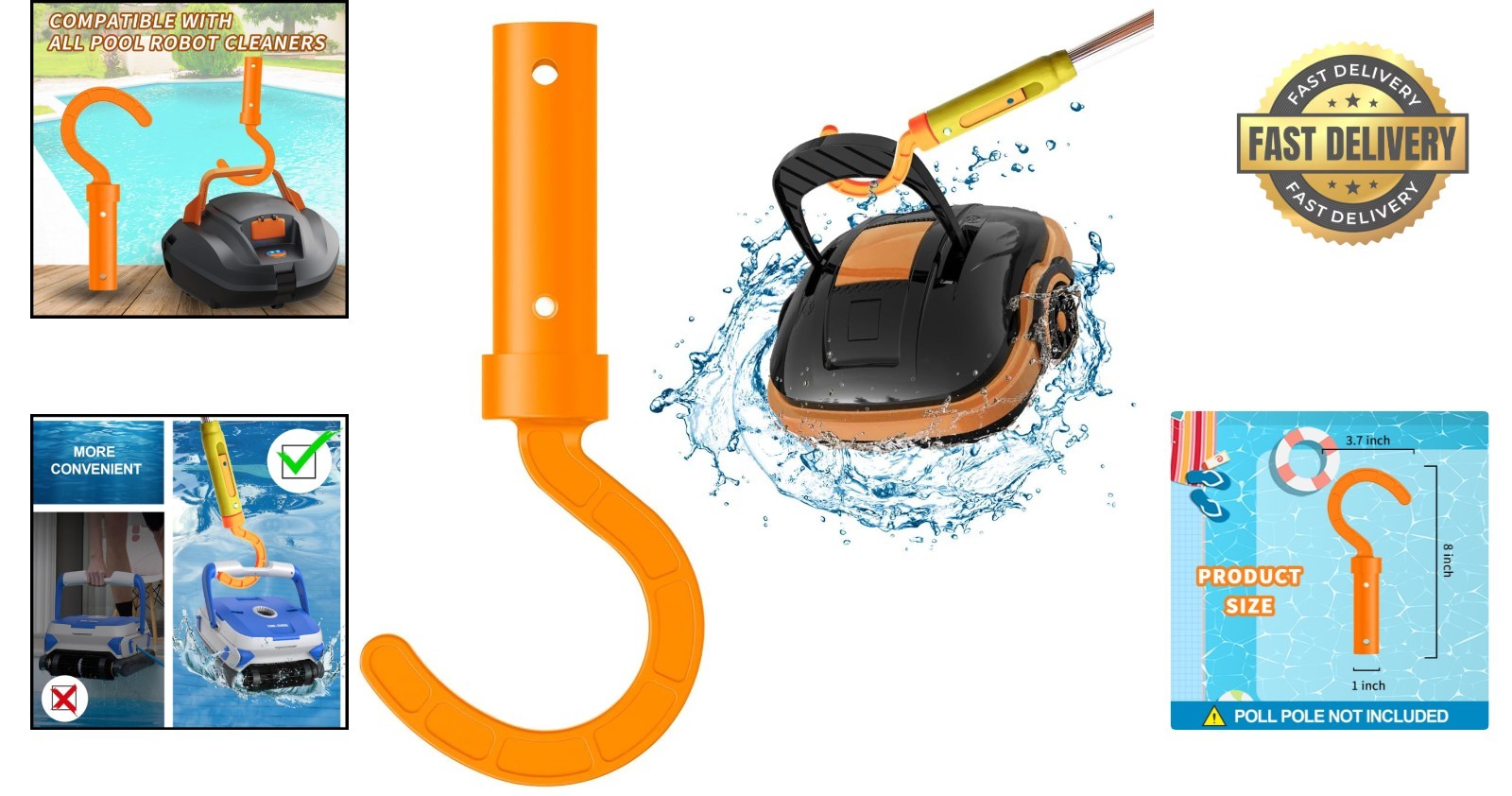 Universal Robotic Pool Cleaner Hook: Durable, Easy Use for All Pools – Orange