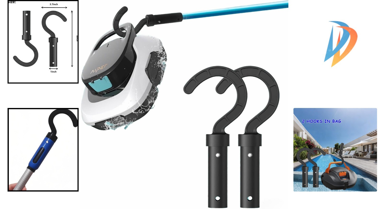 Portable Black Hooks for Robotic Pool Cleaners – Compatible & Easy to Use