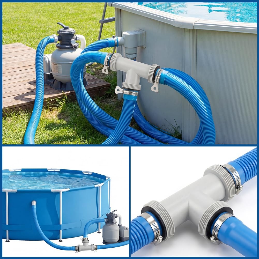 Qelirone Filter Pump Hose Connector, 1.5’to 1.5&prime; T Joint Pool Hoses Gray