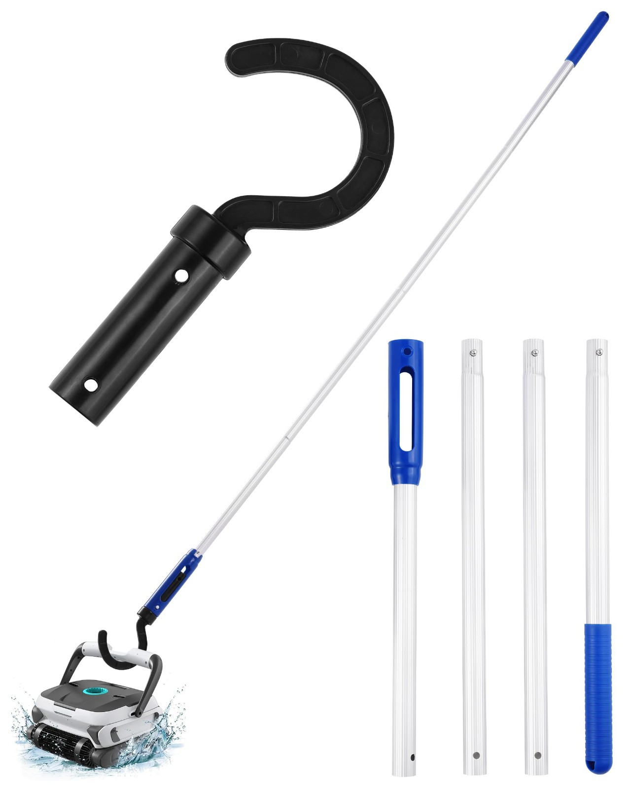 Adjustable Pool Robot Retrieval Hook – 63.8&Prime; Heavy-Duty Aluminum Pole for Vacuum
