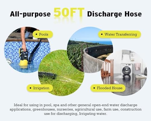Heavy Duty Discharge Hose PVC Lay Flat Water Tubing with Clamps Easy to 50FT
