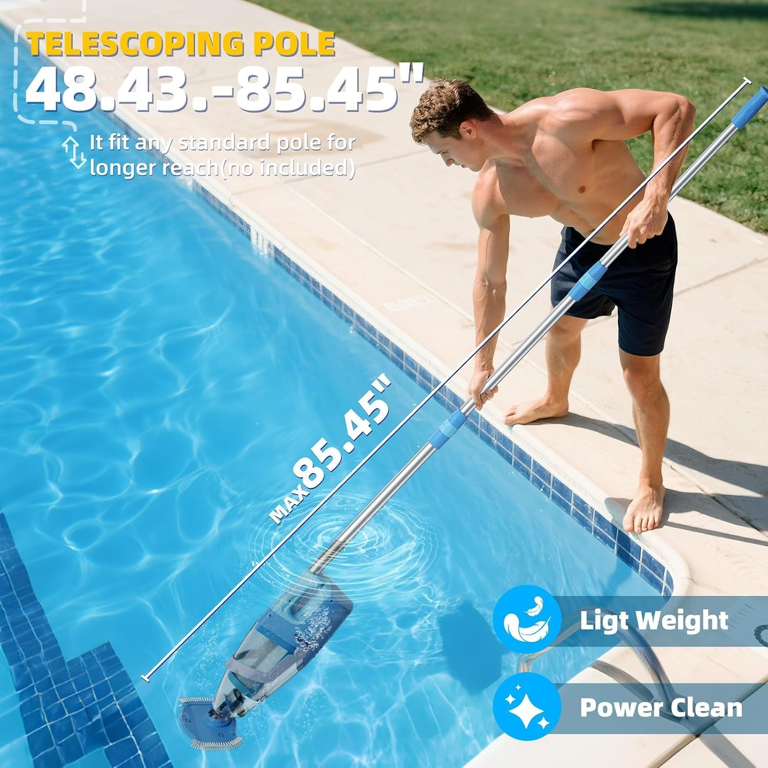 Cordless Pool Vacuum, 1950 GPH Powerful Suction, Handheld Pool Cleaner with Tele