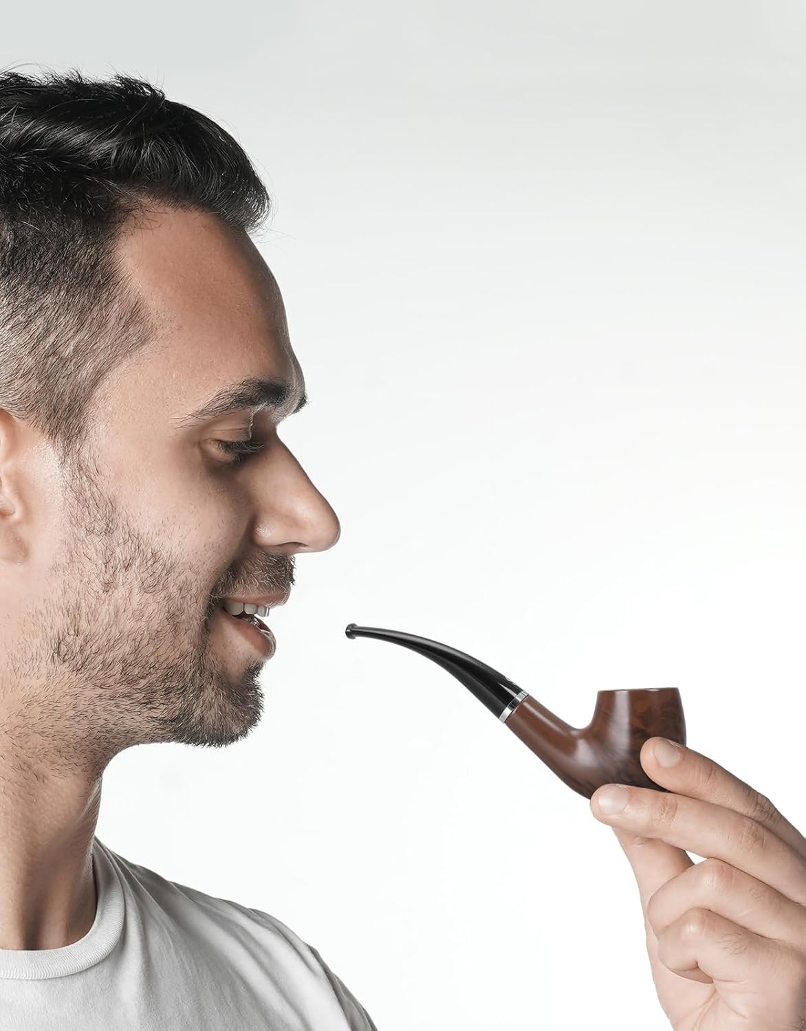 Joyoldelf Tobacco Pipe Set, Short Handle Curved Smoking with brown