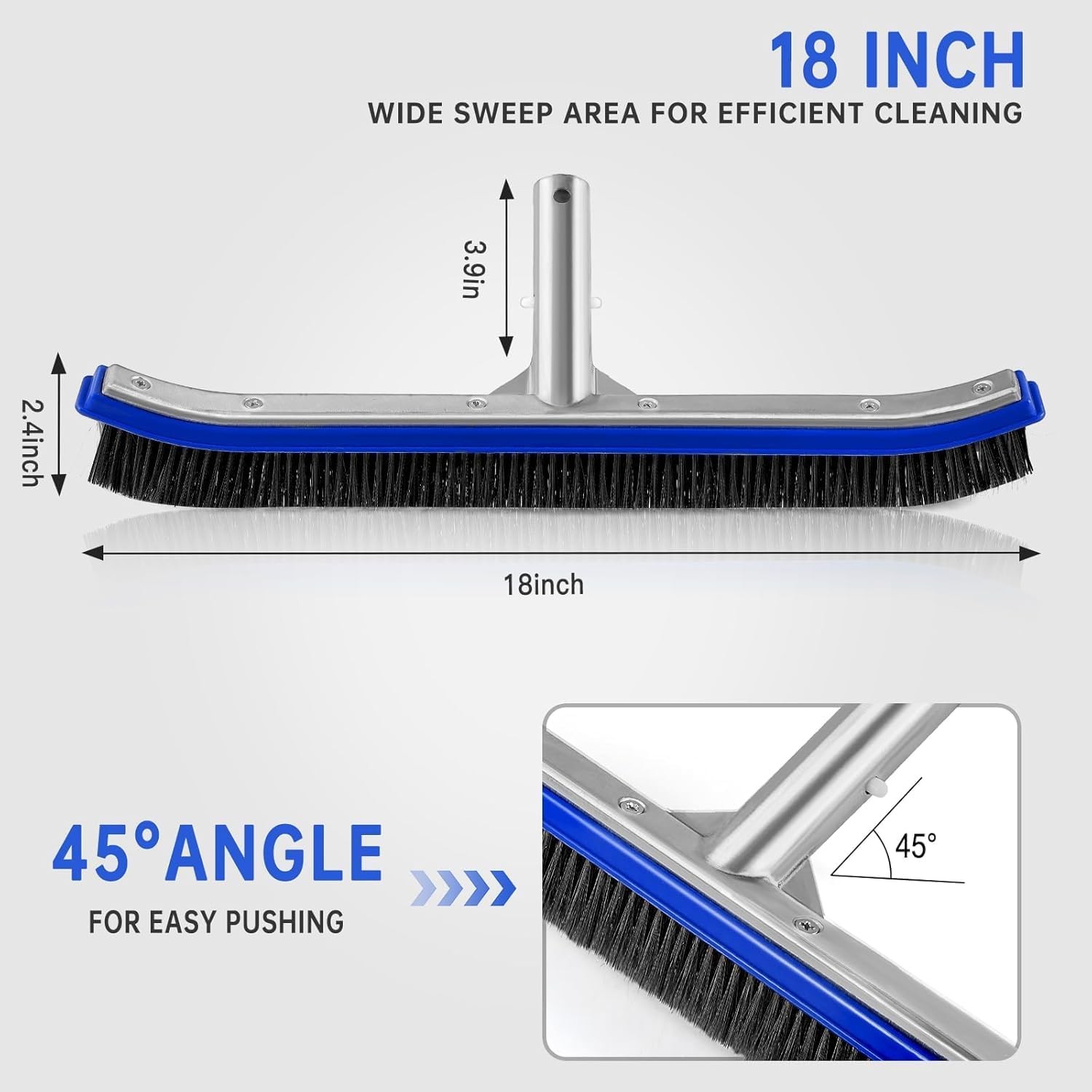 18&Prime; HeavyDuty Pool Brush Head – Stainless Steel Scrubber for Calcium & Rust