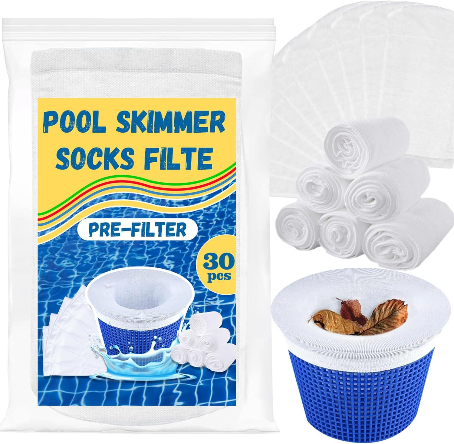 30 Pack Pool Skimmer Socks,Pool Filter Socks for Skimmer Basket for above Ground