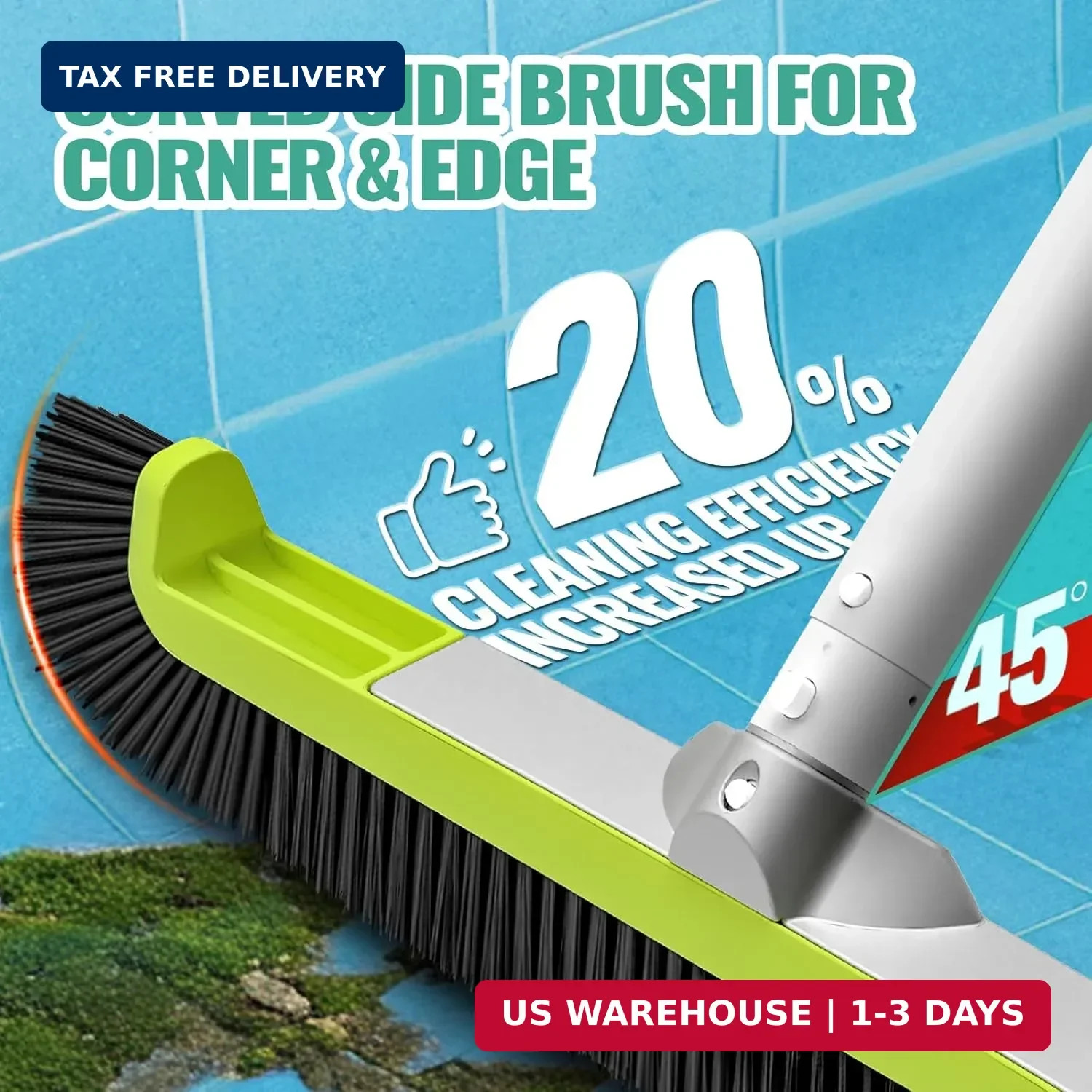 18&Prime; Pool Brush Head for Cleaning Swimming Walls,Curved Ends Scrub Brush Black US